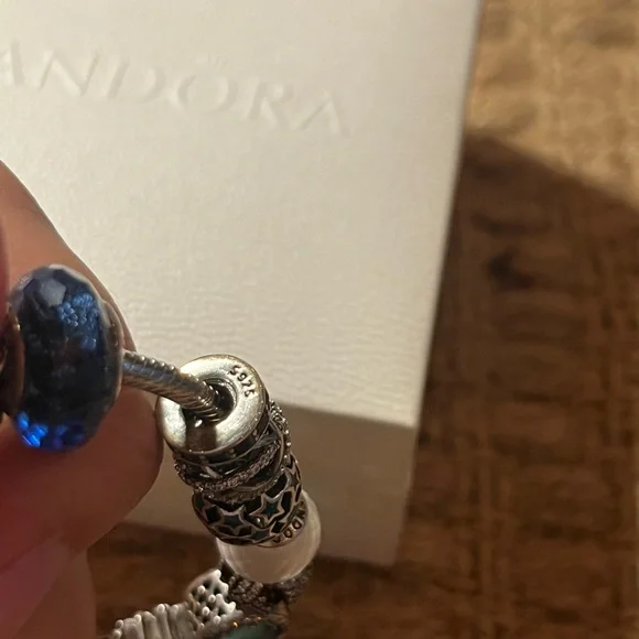 PANDORA Silver 925 Bracelet Full Of 16 Charm Beads L18cm with Box - Picture 12 of 15